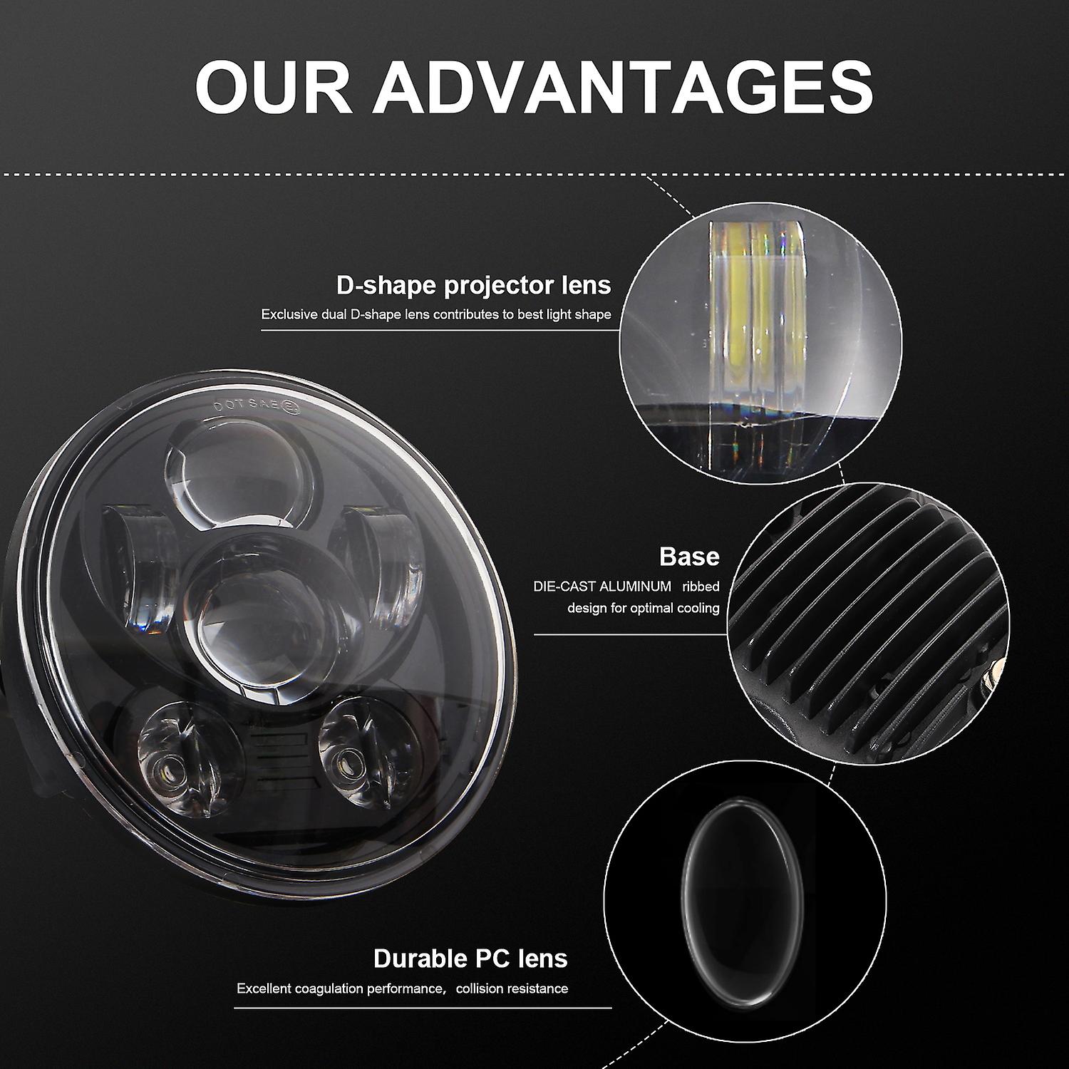 5.75 Inch Led Headlight Motorcycle Projector Headlamp Super Wide Angle Driving Light No.319893