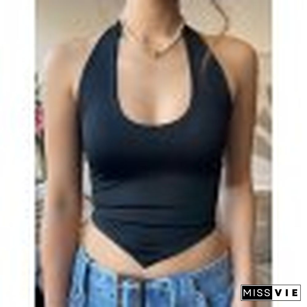 Irregular Hem Halter Crop Tank Top