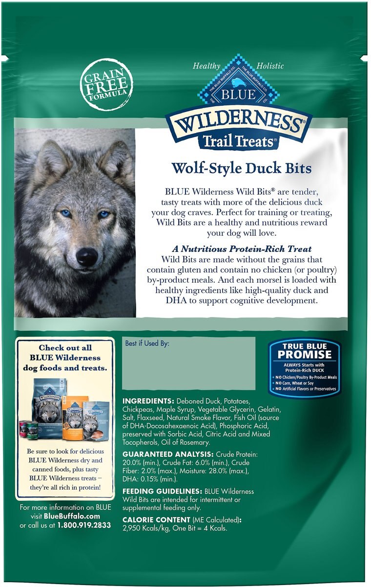 Blue Buffalo Wilderness Trail Treats Duck Wild Bits Grain-Free Training Dog Treats