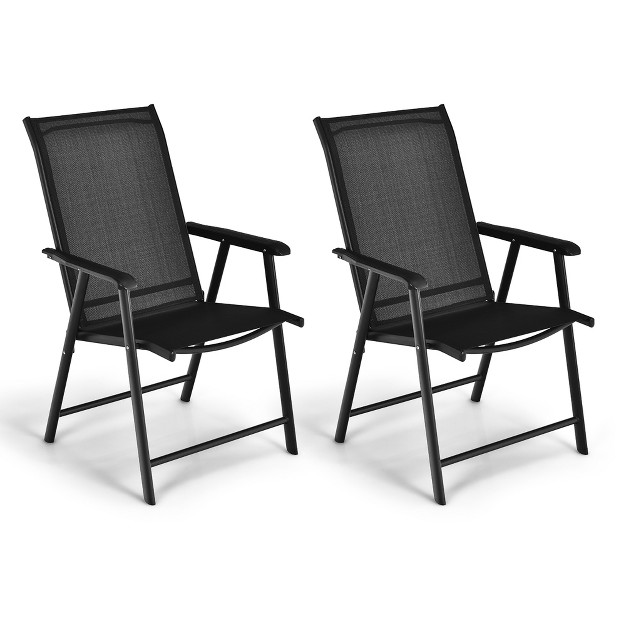 Costway 2pcs Patio Folding Dining Chairs Portable Camping Armrest Garden Black grey