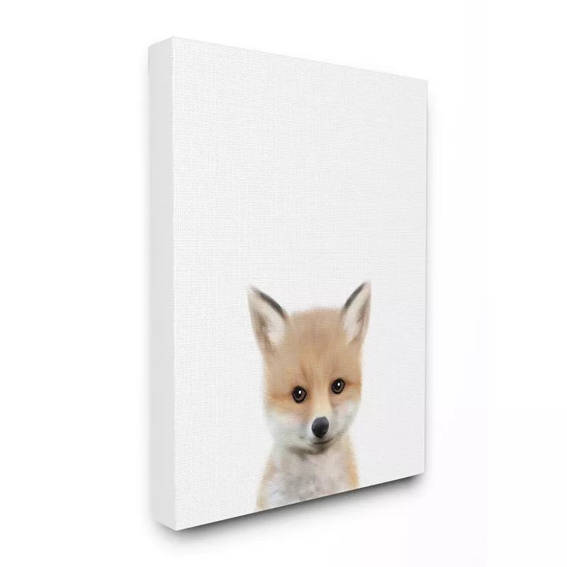 Stupell Home Decor 'Baby Fox Animal Kids Painting' Stretched Canvas Wall Art - Size 36X48