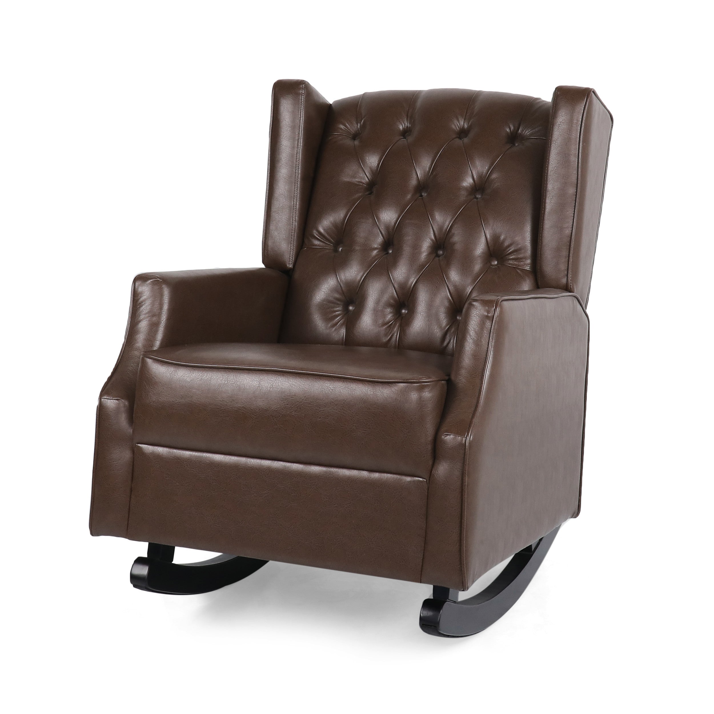 Amedou Contemporary Faux Leather Tufted Wingback Rocking Chair