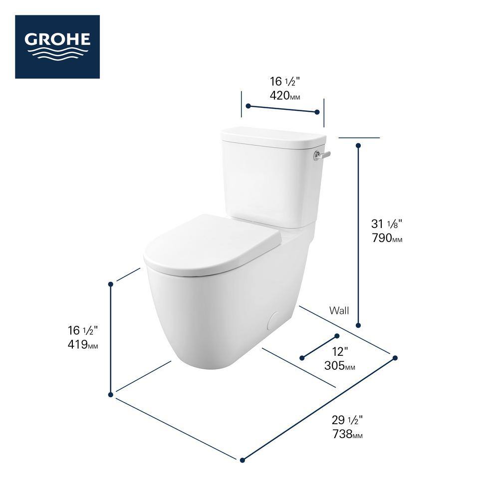 GROHE Essence 2-Piece 1.28 GPF Single Flush Elongated Toilet with Right Hand Trip Lever in Alpine White Seat Included 39676000