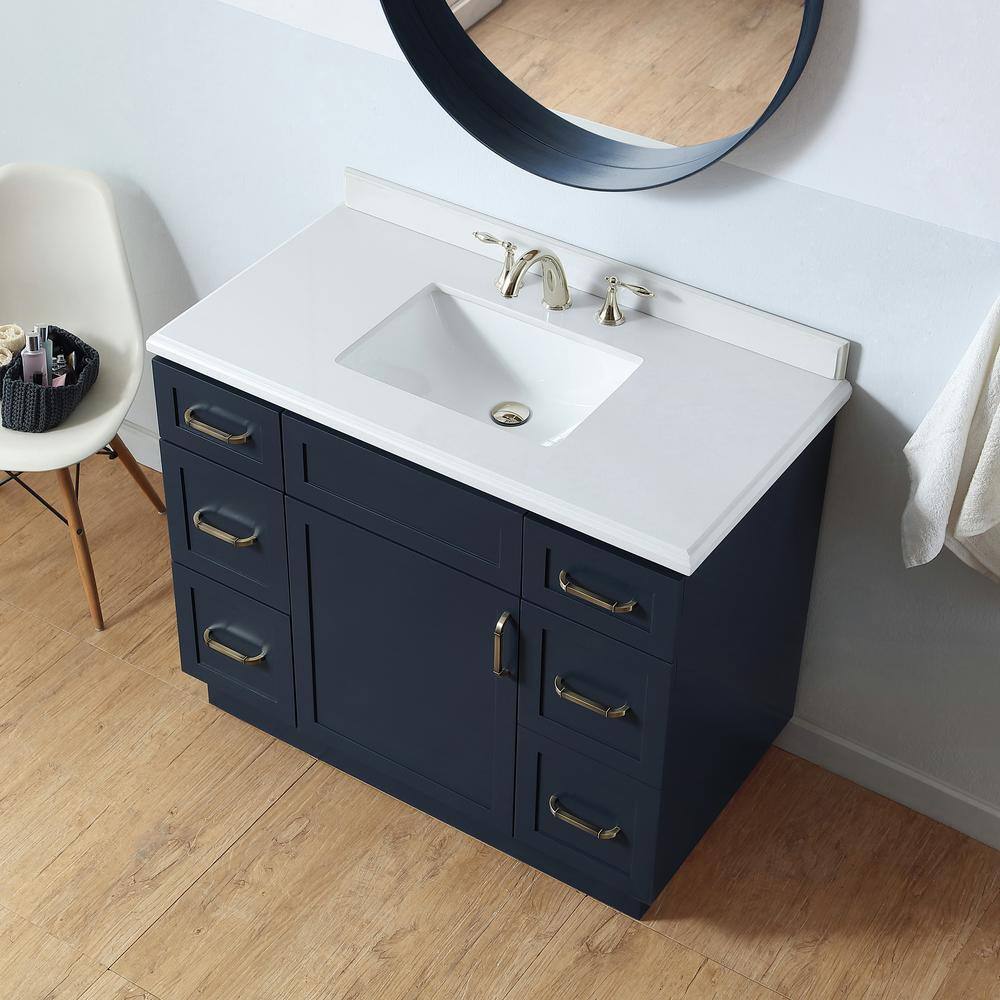 Home Decorators Collection Lincoln 42 in. W x 22 in. D x 34.5 in. H Bath Vanity in Midnight Blue with White Cultured Marble Top 9784900310