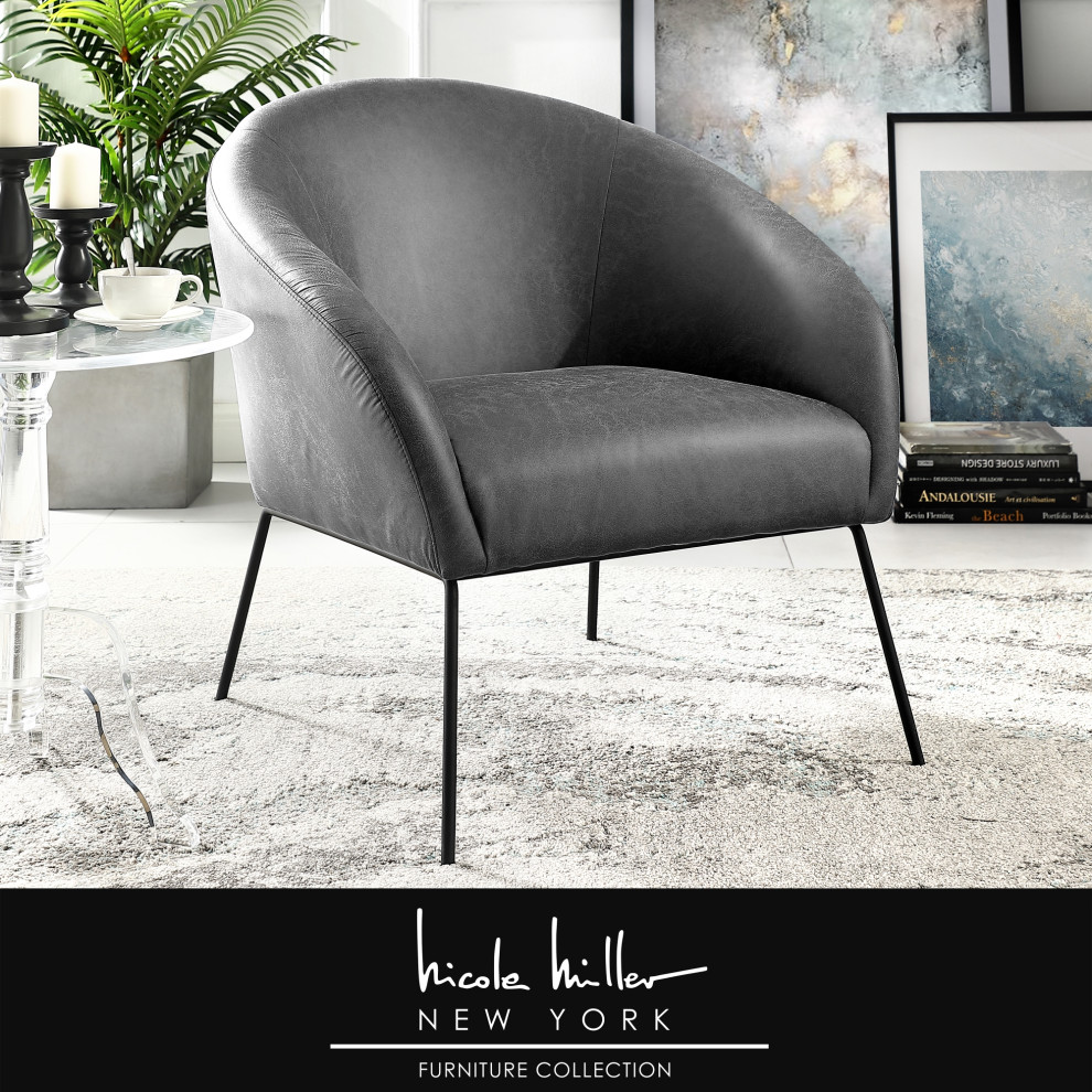 Nicole Miller Shaun Accent Chair With Barrell Metal Frame   Midcentury   Armchairs And Accent Chairs   by Inspired Home  Houzz