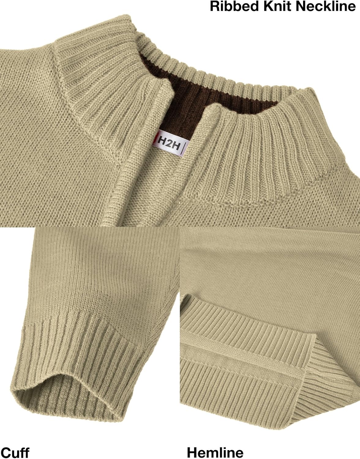 H2H Mens Casual Slim Fit Pullover Sweaters Long Sleeve Knitted Fabric Zip Up Mock Neck Polo Sweater