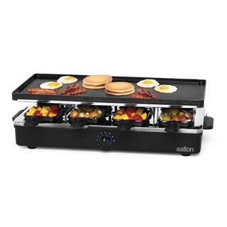 Salton 162 sq. in. Black Thermoplastic Smokeless 8-Person Party Grill and Raclette with Adjustable Temperature Control PG1645