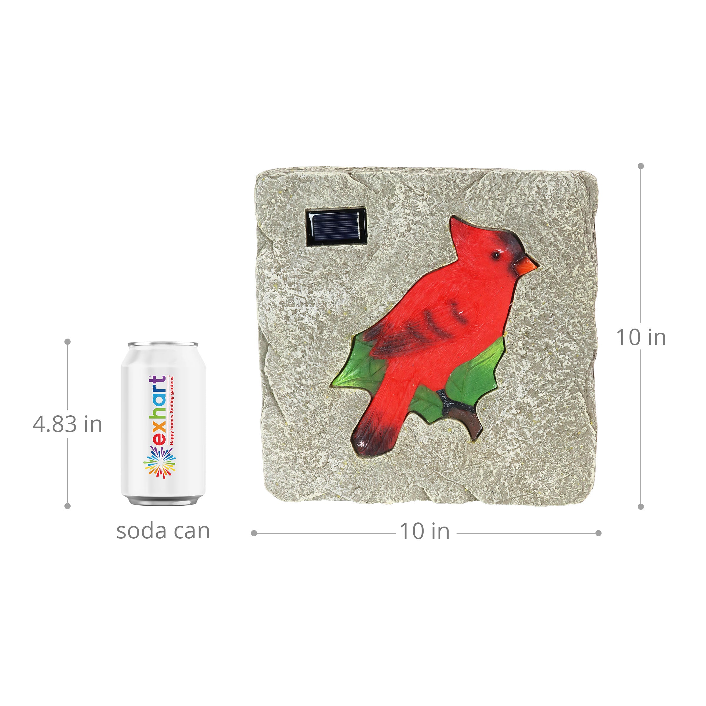 Exhart Solar Cardinal Stepping Stone, 10 inch, Resin, Red (Yard Garden Lawn Art, Indoor Outdoor Home Decoration), Resin