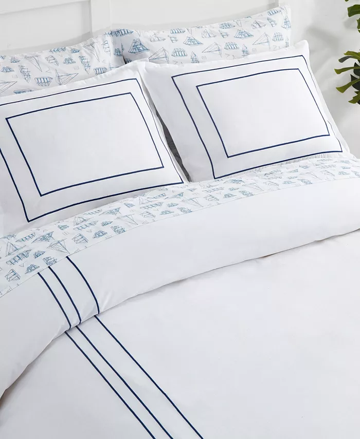 Nautica Alden White Embroidered 2-Piece Duvet Cover Set， Twin