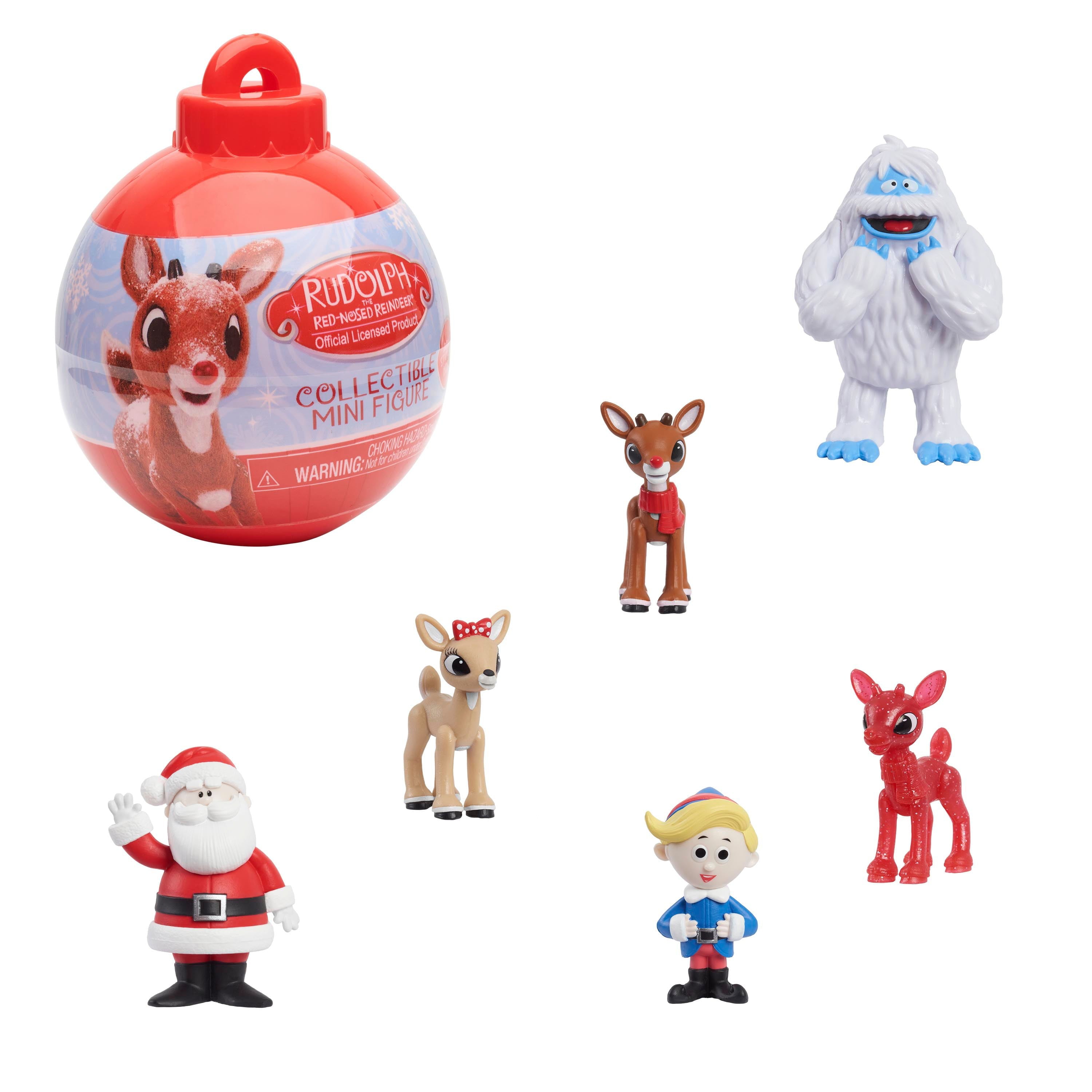 Rudolph the Red-Nosed Reindeer Mini Figure Holiday Capsule Ornaments and Stocking Stuffers，  Kids Toys for Ages 3 Up， Gifts and Presents