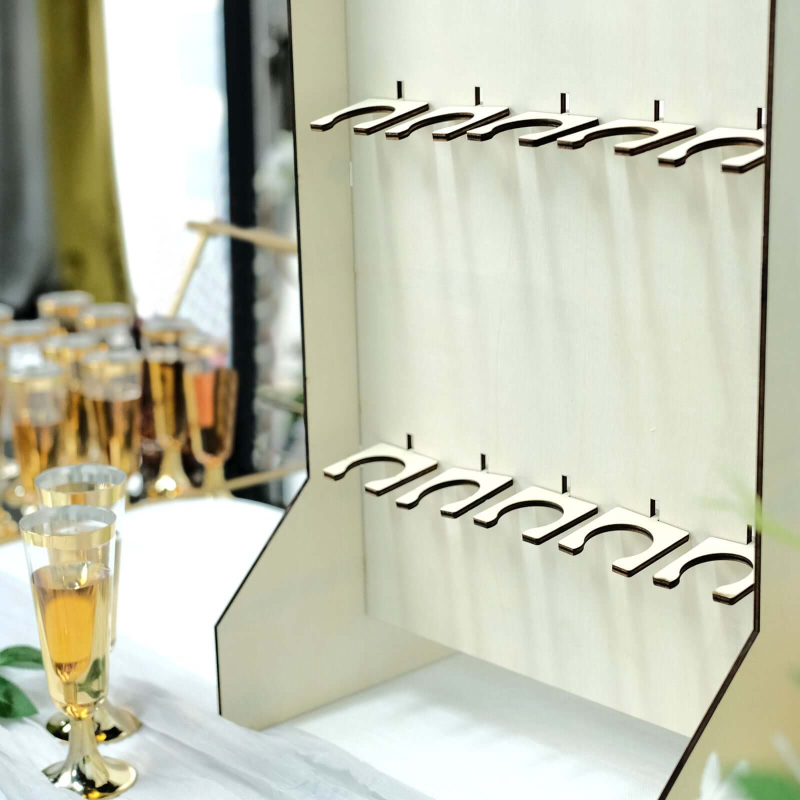 3-Tier Wooden Champagne Glass Flute Holder Wall Stand Rack, 15 Glass Drinks Shelf, Floor Standing Rectangular Drinks Rack