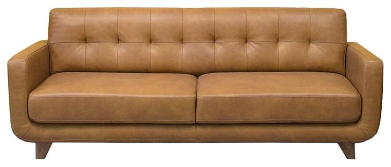 Davis Mid Century Modern Tight Back Leather Sofa in Tan   Midcentury   Sofas   by Homesquare  Houzz