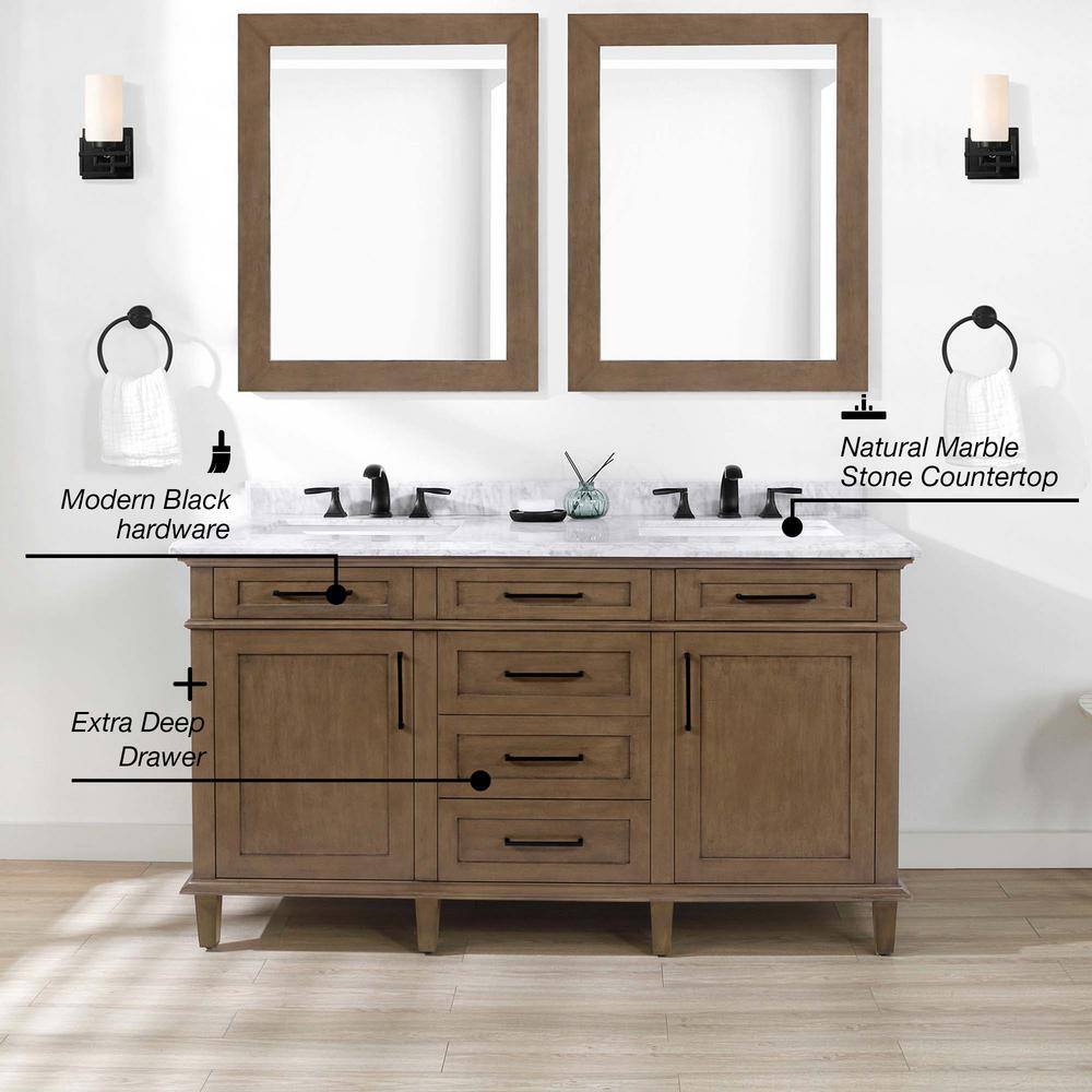 Home Decorators Collection Sonoma 60 in. W x 22 in. D x 34 in H Bath Vanity in Almond Latte with White Carrara Marble Top Sonoma 60AL