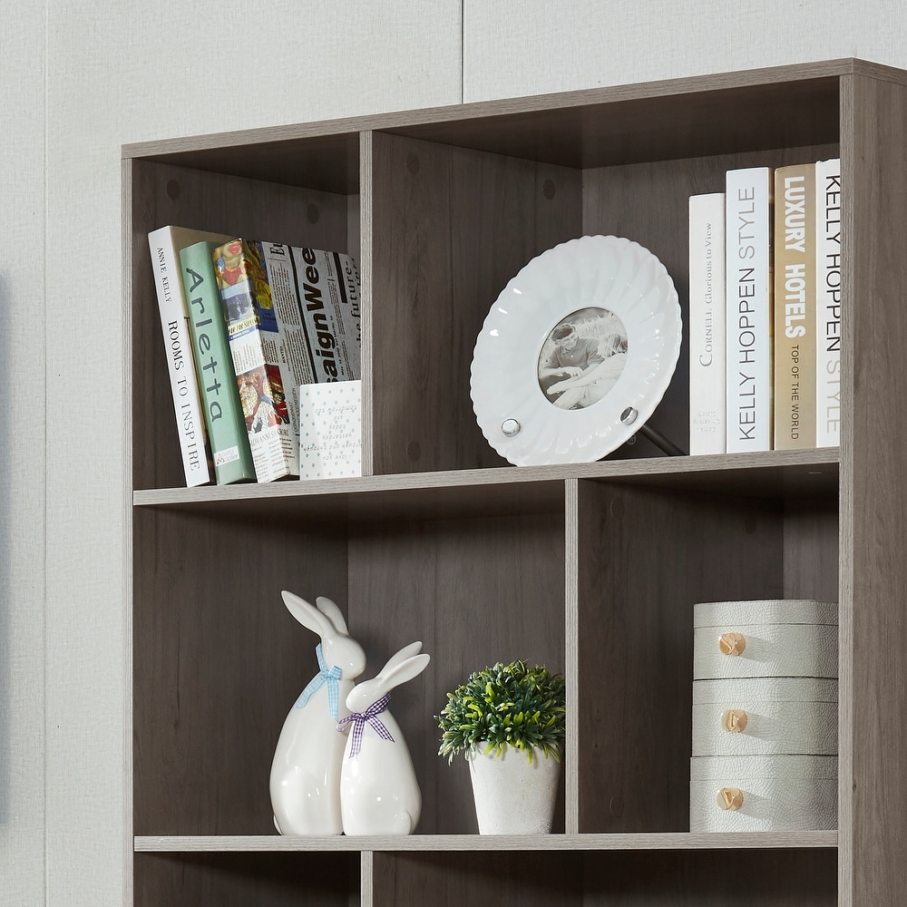 5 Tier Modern Bookcase Bookshelf with 2 Doors Storage Cabinet