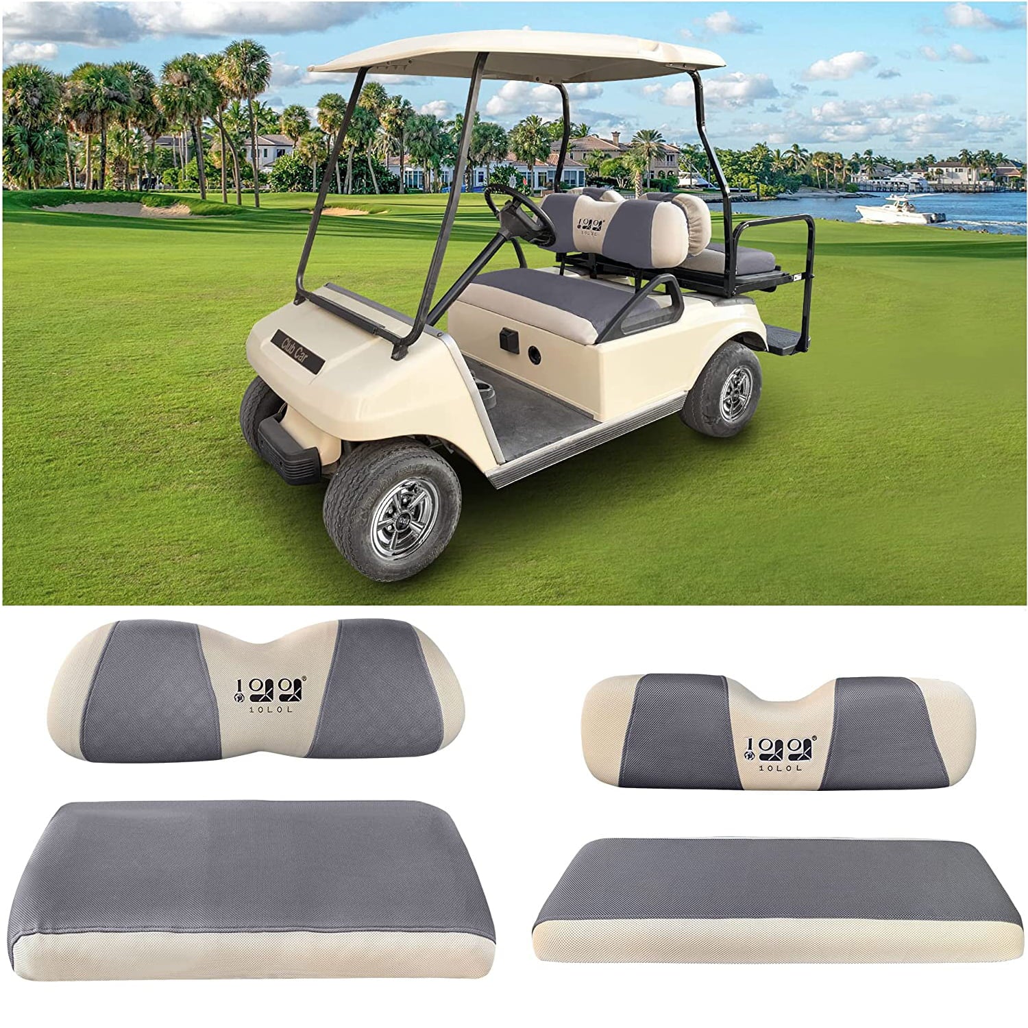 10L0L Golf Cart Front Back Seat Cover Set for EZGO TXT RXV and Club Car DS 4 Passenger Only