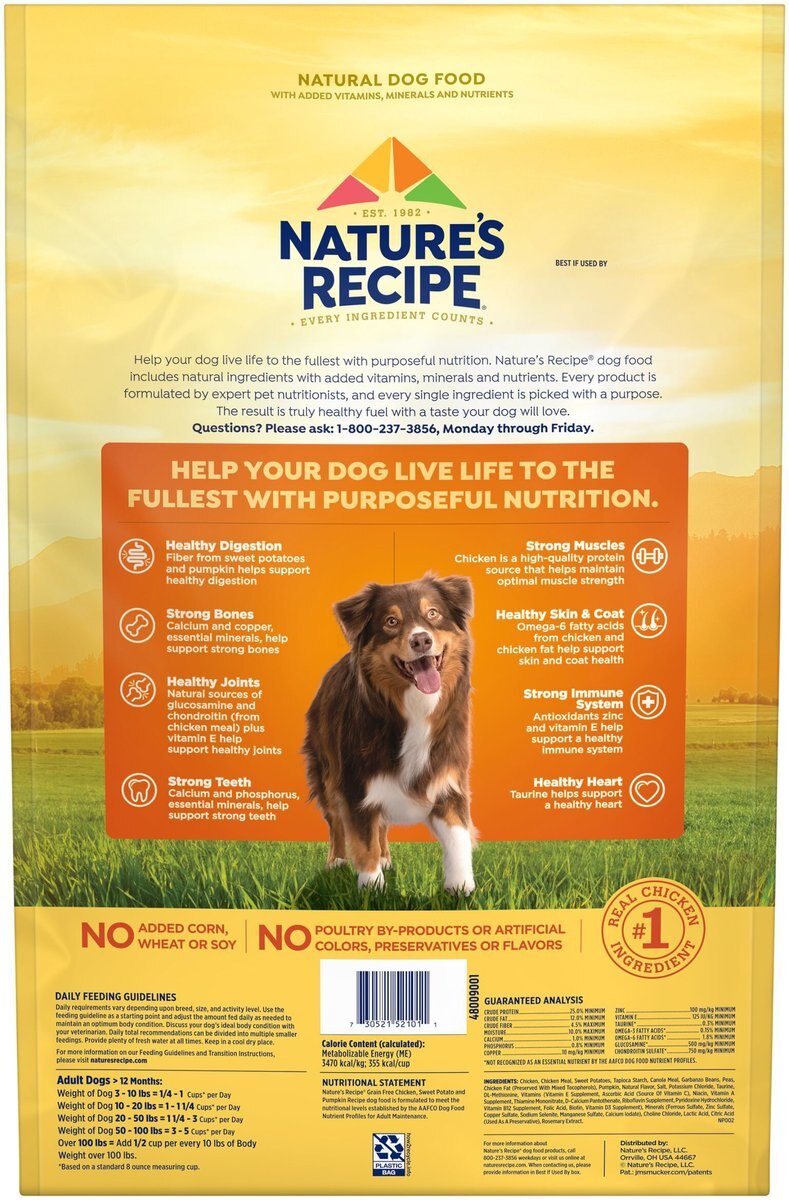 Nature's Recipe Grain-Free Chicken， Sweet Potato and Pumpkin Recipe Dry Dog Food