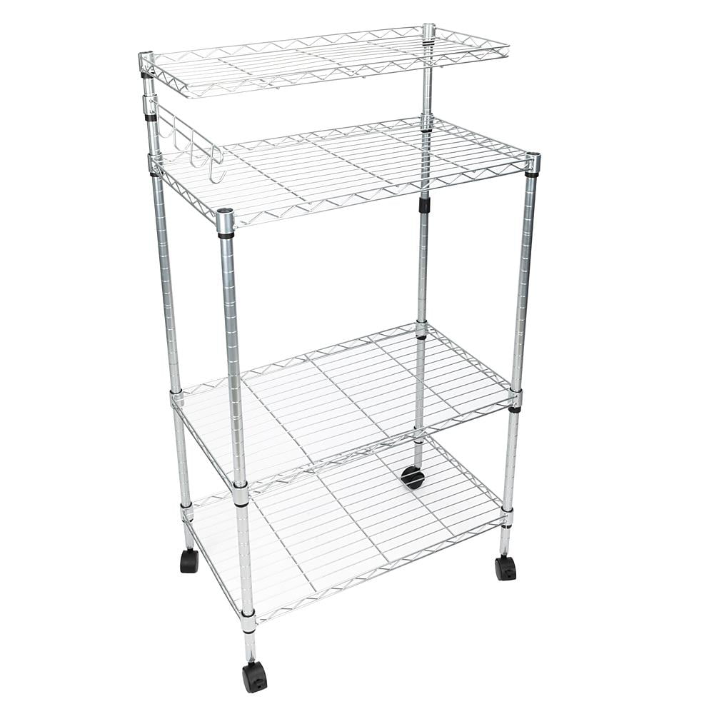 Zimtown 4-Tier Bakers Rack Kitchen Utility Cart Storage Rack Microwave Oven Stand with Hanging Hooks Chrome for Dining Room， Home， Silver