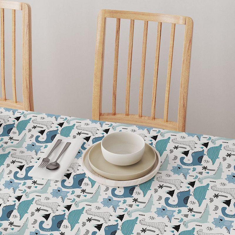 Square Tablecloth， 100% Polyester， 54x54， Hand Drawn Dinosaurs