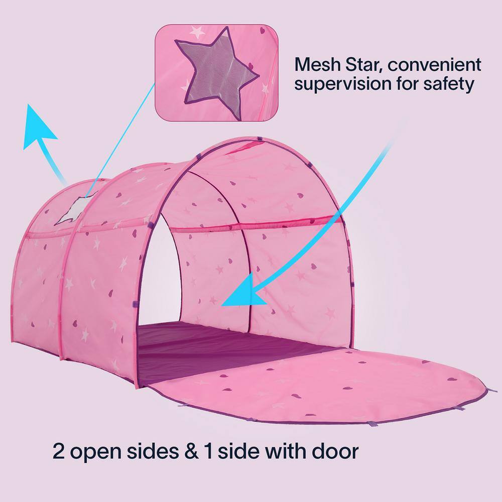 Alvantor Indoor Pop Up Portable Frame Polyester Starlight Bed Canopy Kids Play Tent Twin Curtains Glow in The Dark Stars Pink 2014