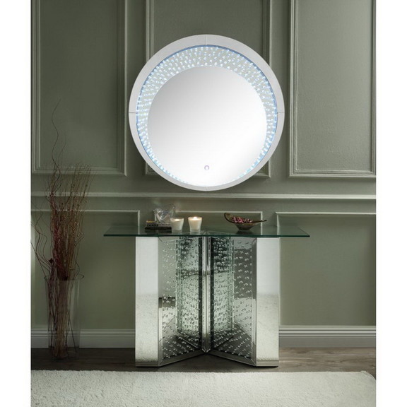 Acme 90510 Nysa Accent Table  Mirrored   Faux Crys...