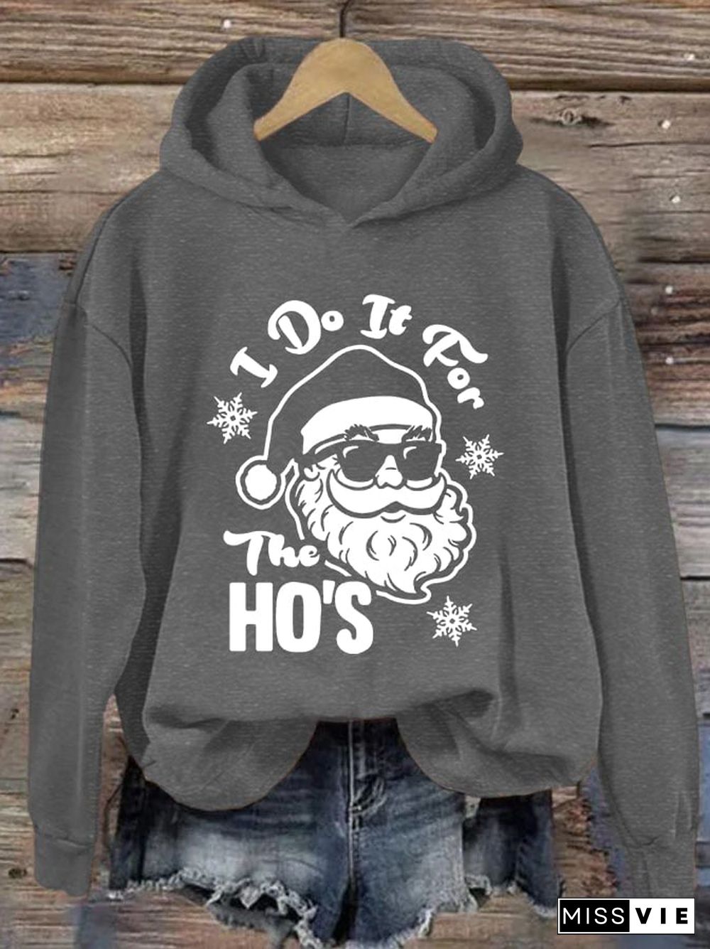 Women's I Do It For The Ho's Santa Print Casual Hooded Sweatshirt