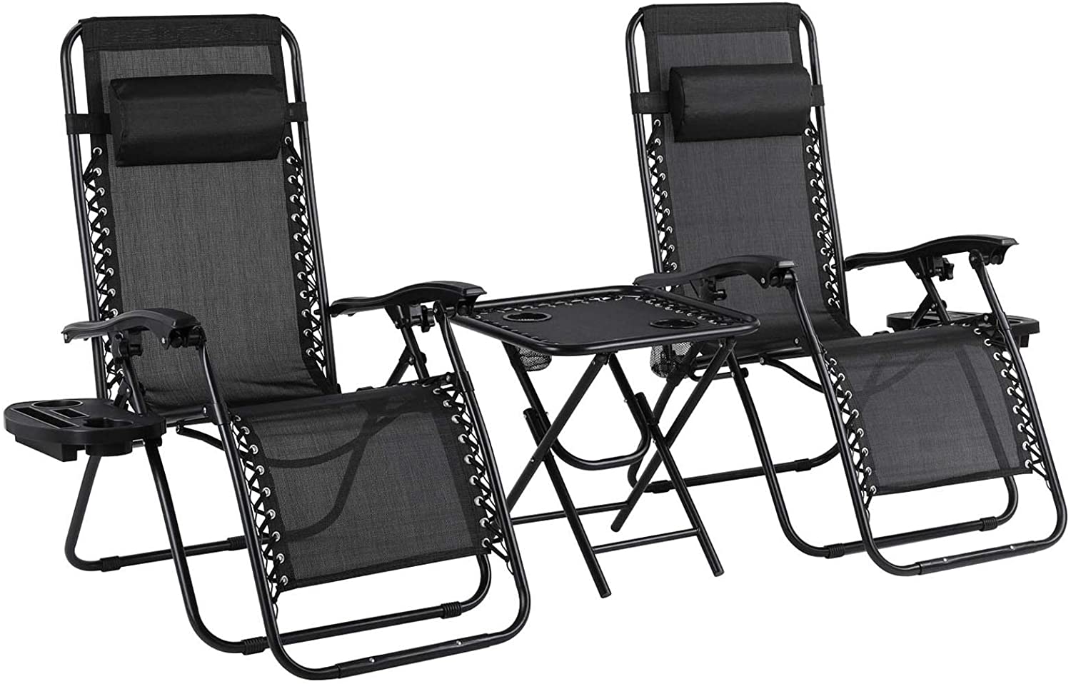 OKVAC 3Pcs Zero Gravity Lounge Chair Folding Recliner with Cup Holder Trays