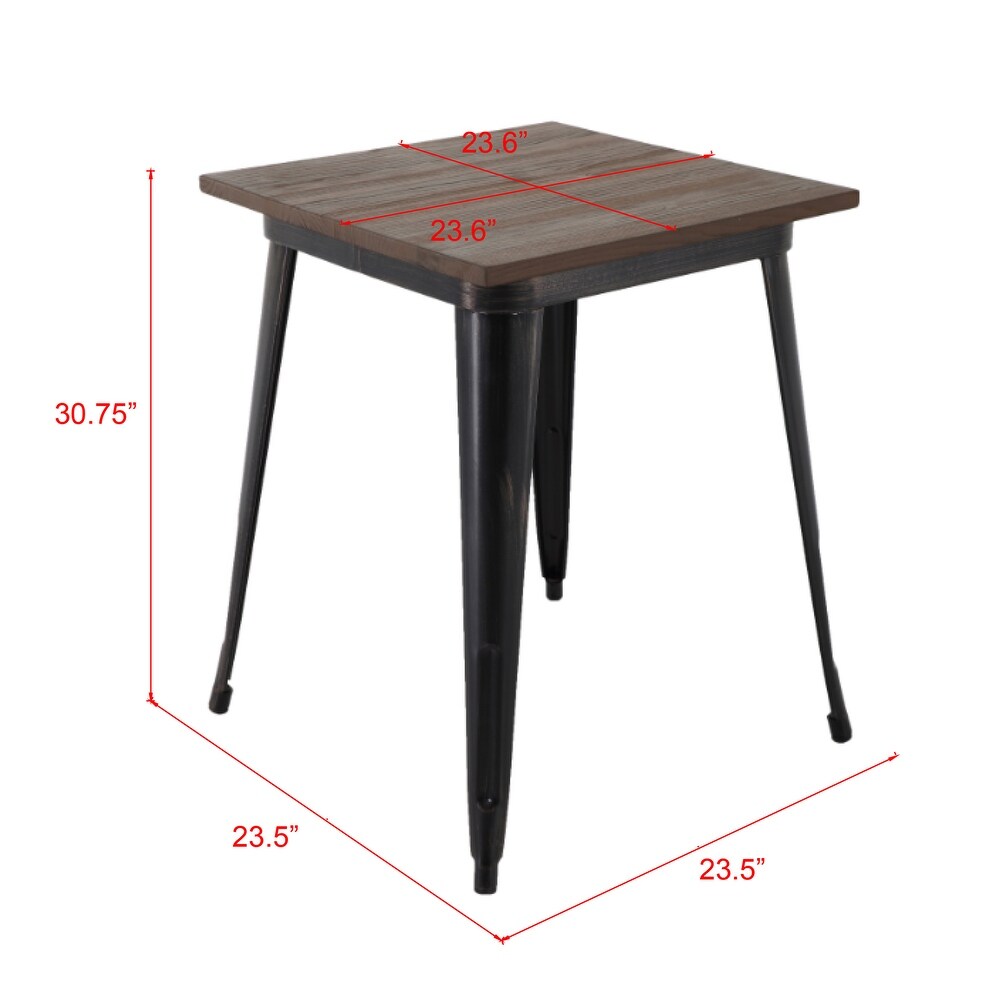 Brage Living Taproom 31 inch Elm Wood Top Square Metal Table