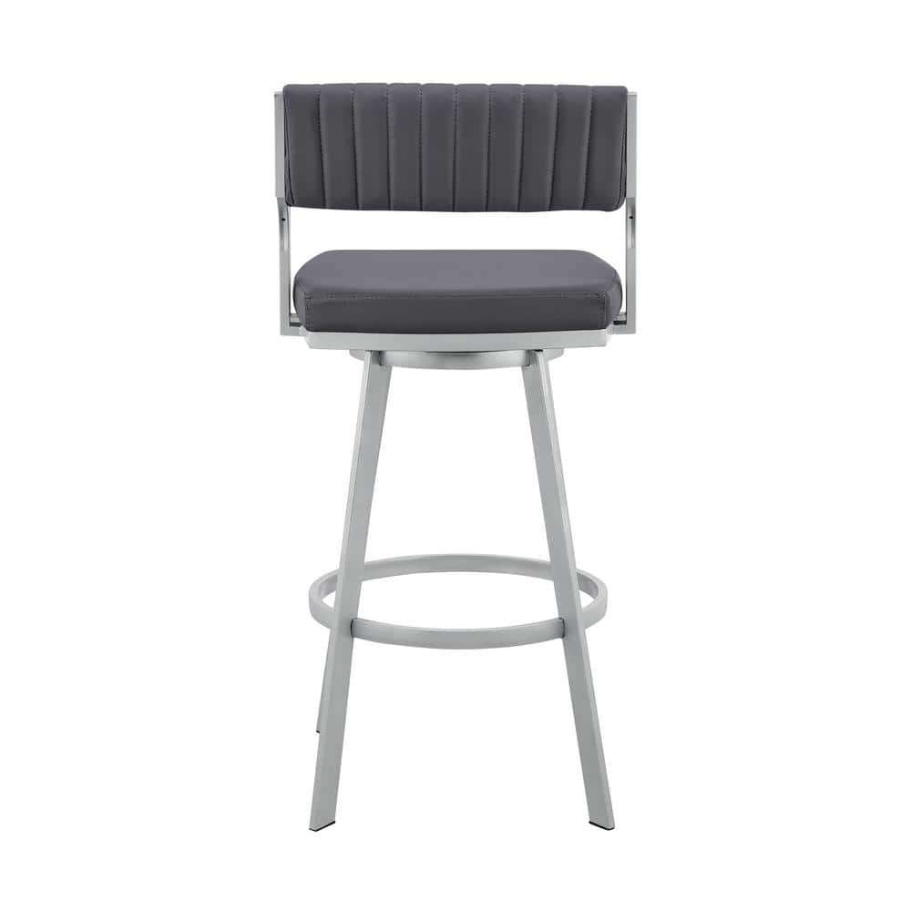 Armen Living Capri 40 in. Slate Grey Metal Bar Stool with Faux Leather Seat LCCPBASLGR30