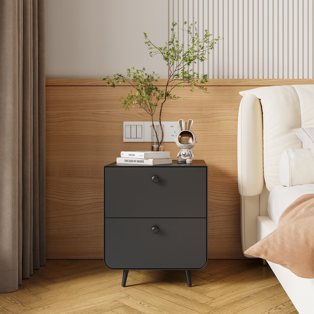 Modern Circular handle Steel Night Stand with 2 Drawers for Bedroom