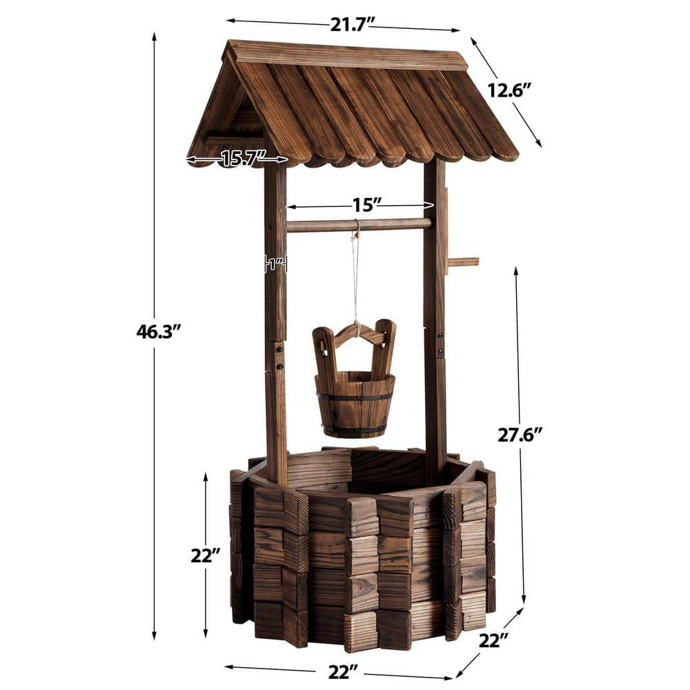 Sizzim 22 in. L x 22 in. W Brown Planter Box Outdoor Wooden Wishing Well Planter G28001