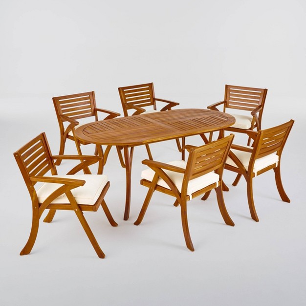 Hermosa 7pc Acacia Wood Oval Dining Set Teak cream Christopher Knight Home