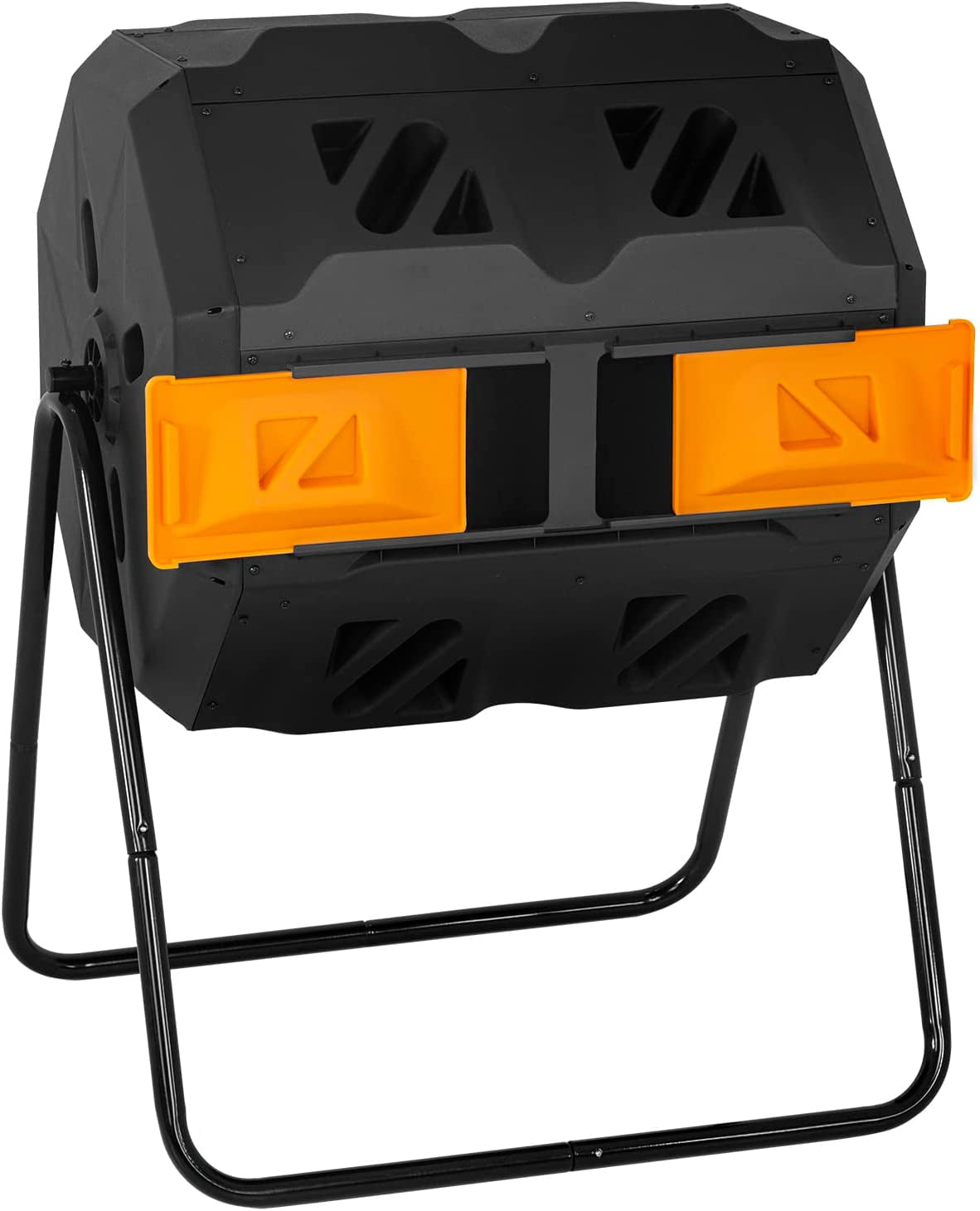 43 Gallon Compost Bin Outdoor Durable Tumbling Composting Bins w/ Dual Chamber Sliding Doors Compost Tumbler Large for Garden Patio Bucket Trash Can Orange Door