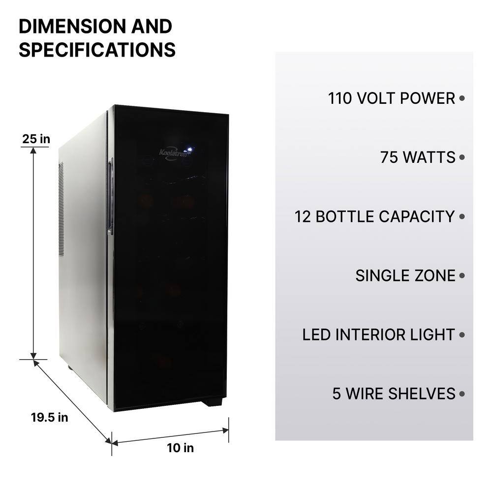 Koolatron 12 Bottle Wine Cooler Black 1 cu. ft. (28L) Freestanding Thermoelectric Wine Fridge WC12