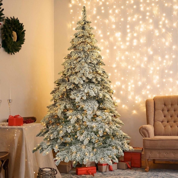 7.5Foot Artificial Christmas Tree with 400 LED Lights and Snow Flocked Branches