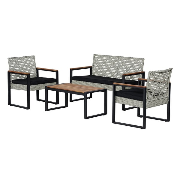 Thom 4Piece Modern Coastal Faux Wicker Conversation Outdoor Patio Set，by JONATHAN Y