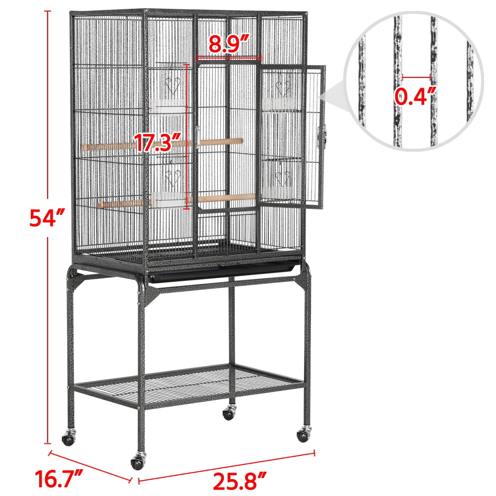 Topeakmart 54''H Large Rolling Metal Parrot Cage Bird Cage with Detachable Stand for Conures Parakeets Cockatiels， Hammered Black