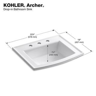 KOHLER Archer Drop-In Vitreous China Bathroom Sink in White with Overflow Drain K-R2356-8-0