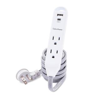 CyberPower 6 ft. 15-Watt 3-Outlet Surge Protector USB-A 2.4 Amp USB-C 400 Joules Braid Cord GC306UCHD