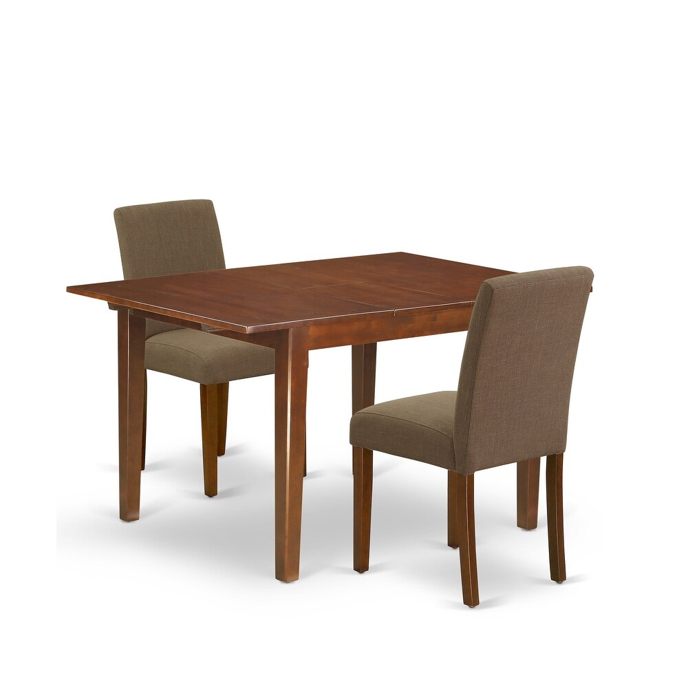 East West Furniture Modern Table Set  a Rectangle Wooden Table and Coffee Linen Fabric Chairs  Mahogany (Pieces Option)