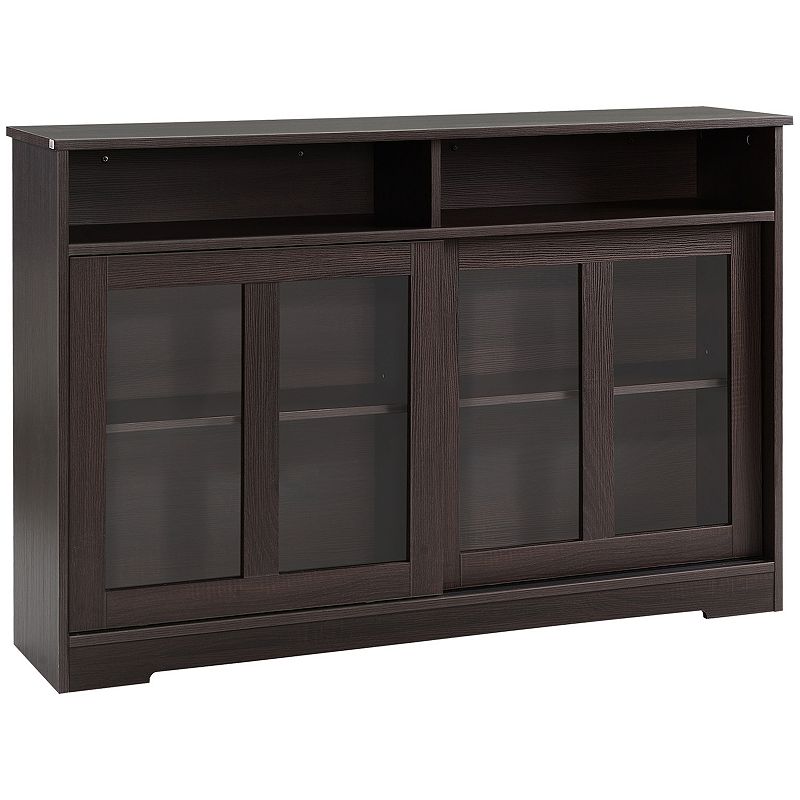 HOMCOM Modern Kitchen Storage Sideboard， Buffet Cabinet， Sliding Glass Doors Cupboard with Adjustable Shelf， Dark Brown