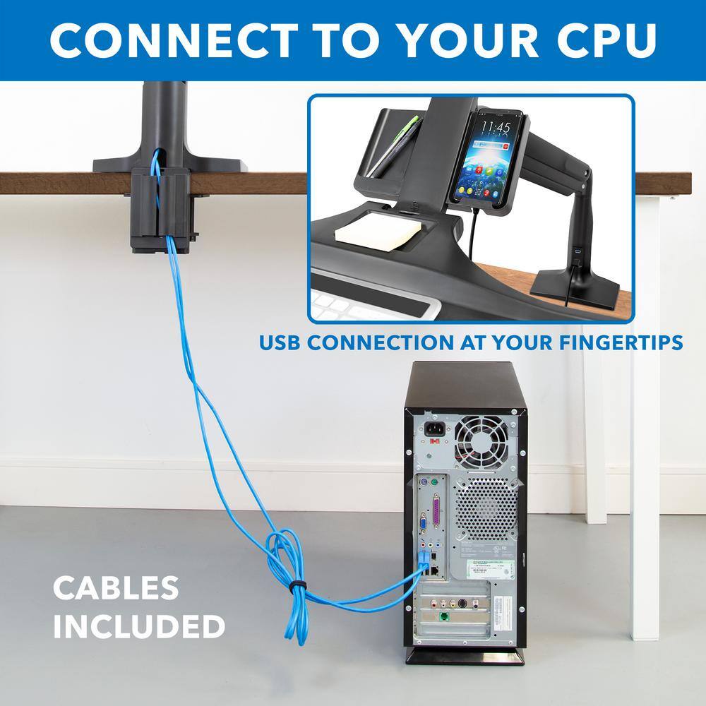 Mount-It 26 in. Rectangular Black Standing Desk Converter with Dual Monitor Arm Mount and Phone Holder MI-7984