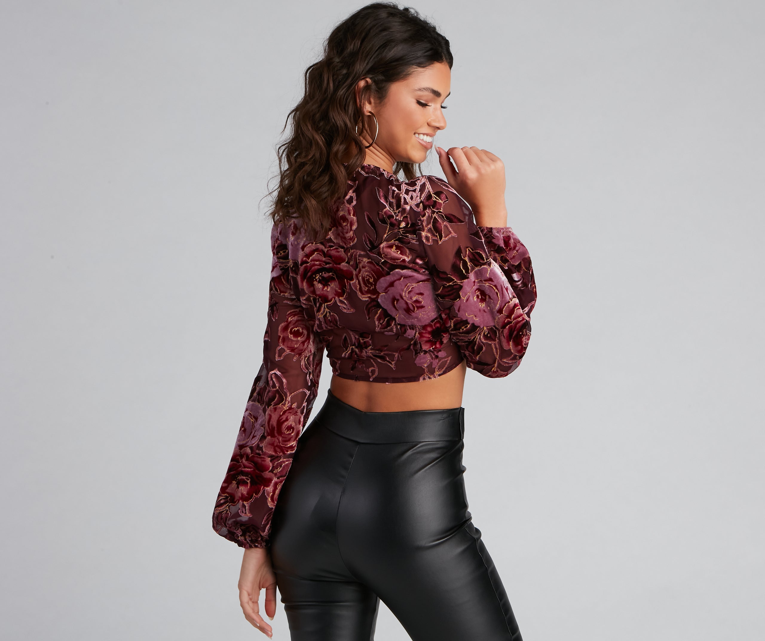 Luxe Velvet Floral Tie-Front Top