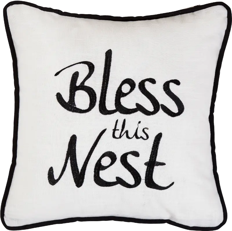 Black and White Bless This Nest Embroidered Throw Pillow