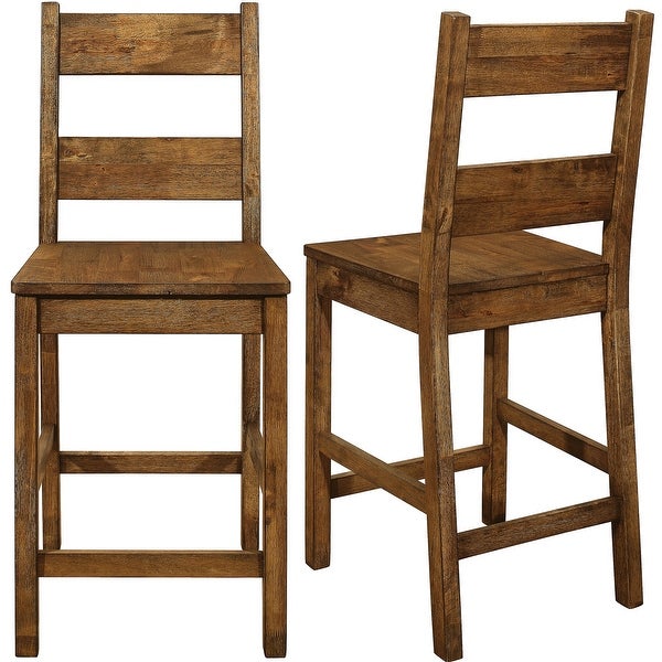 Rustic Solid Wood Ladder Back Counter Height Dining Stools (Set of 2)