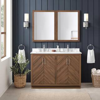 Glacier Bay Huckleberry 48 in. W x 19 in. D x 34.50 in. H Freestanding Vanity in Spiced Walnut with White Engineered Stone Top Huckleberry48SW