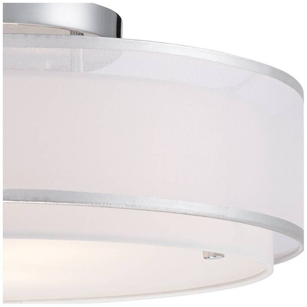 Wide Chrome 3 light Sheer Outer Off White Inner Drum Shade For Bedroom House