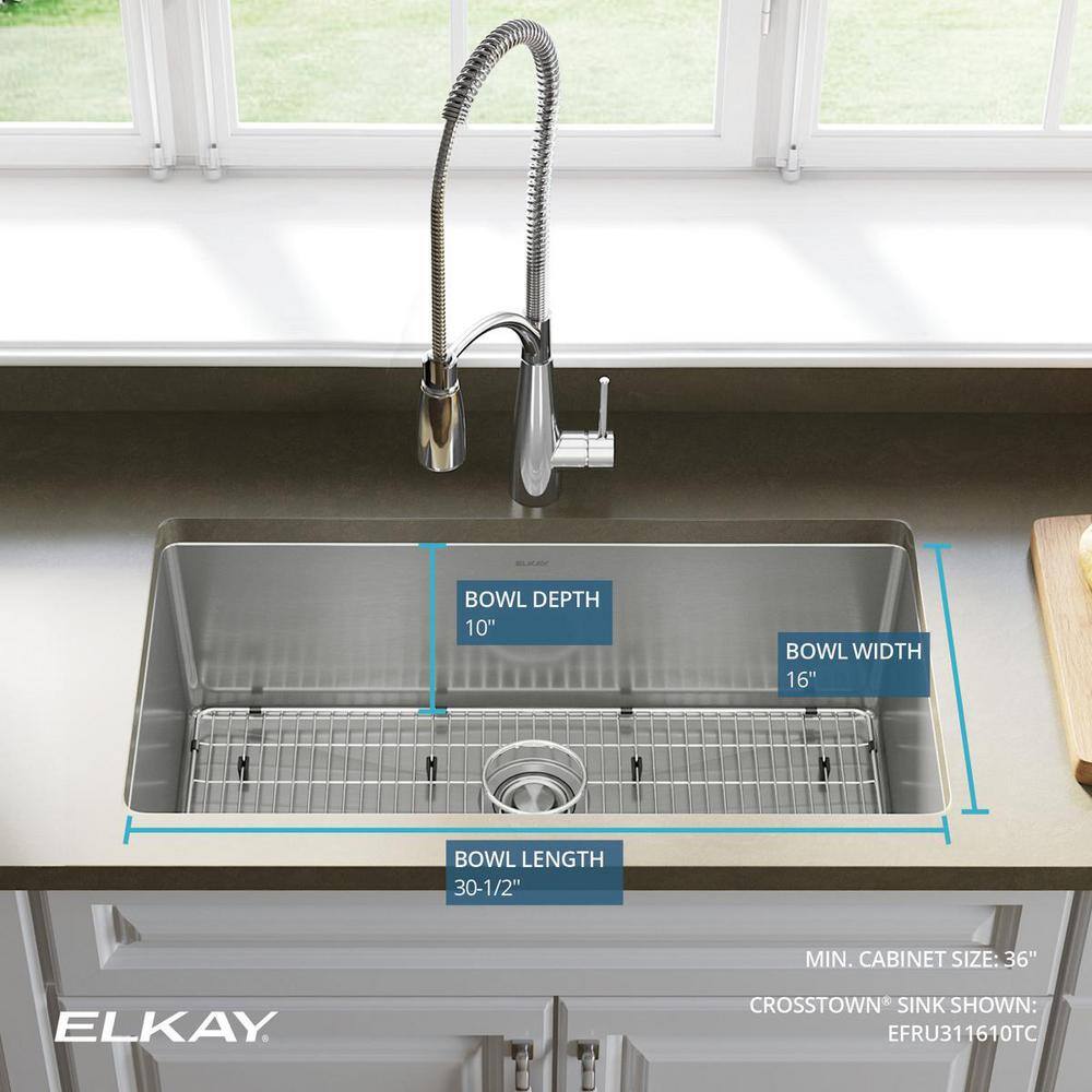 Elkay Crosstown Undermount Stainless Steel 33 in. Single Bowl Kitchen Sink with Bottom Grid and Drain EFRU311610TC