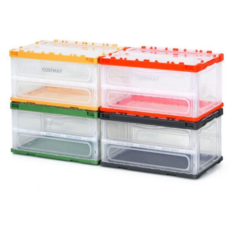 Collapsible and Stackable Plastic Storage Bins with Attached Lid-4 Pack