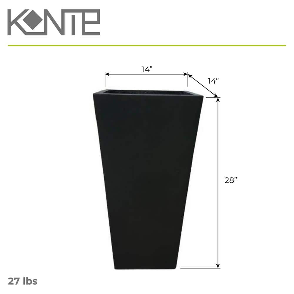 KANTE 28 in. Tall Burnished Black Lightweight Concrete Modern Tapered Tall Square Outdoor Planter RF0229A-S-70221