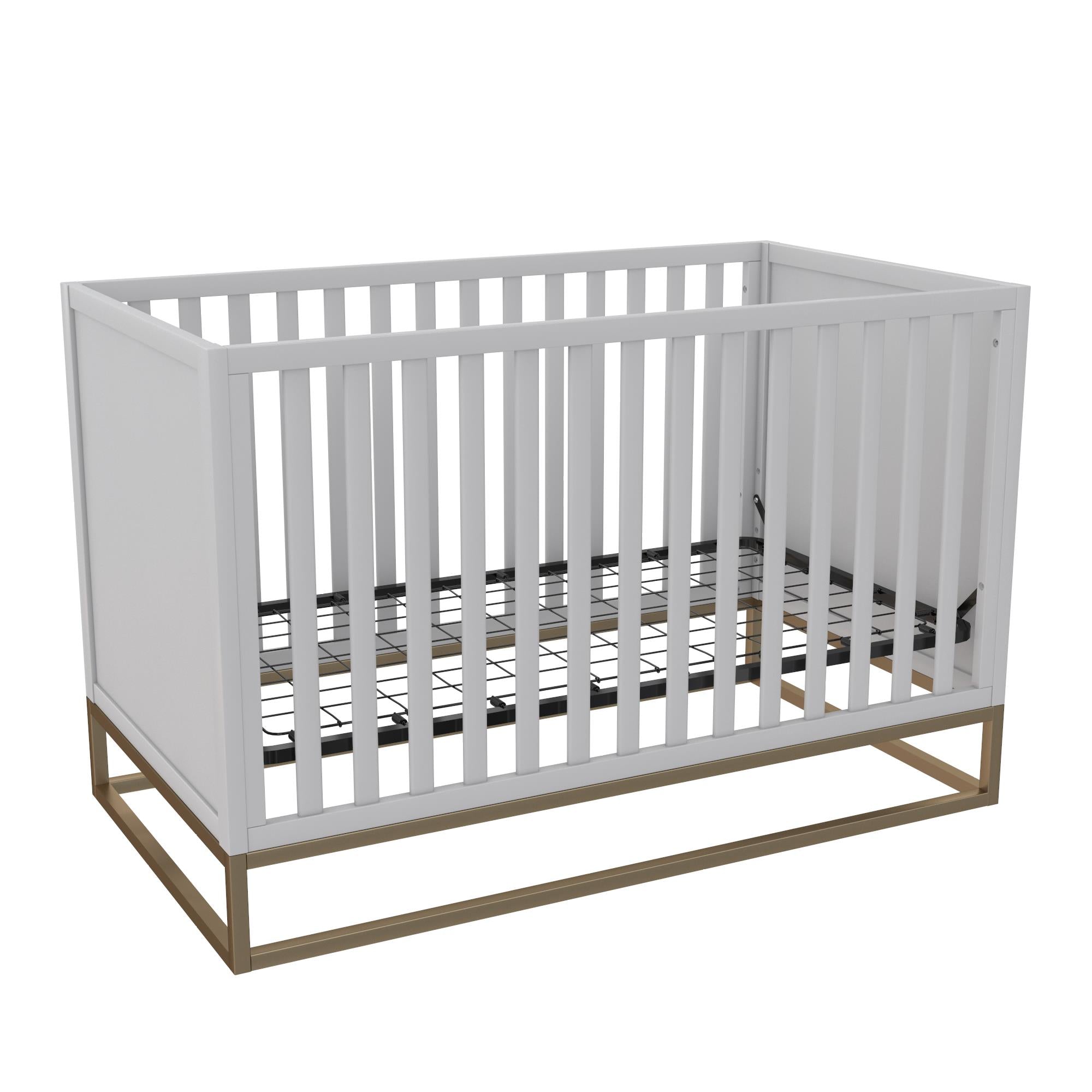 Little Seeds Haven 3 in 1 Convertible Wood Crib with Metal Base, Dove Gray with Gold Base